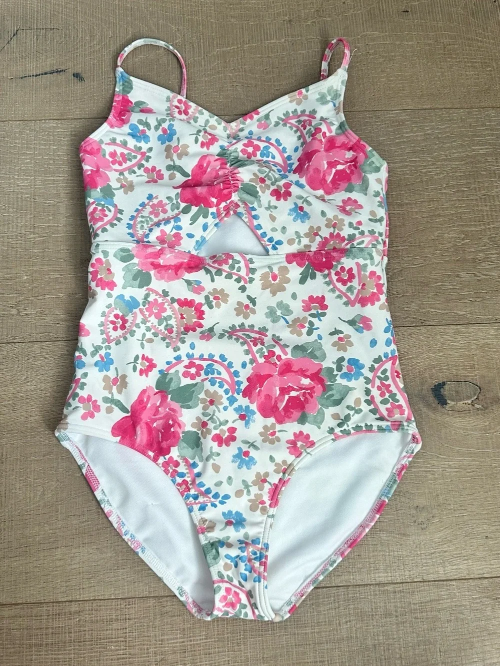 abercrombie kids Floral One-Piece Swimsuit - Pink, Green, Blue on White